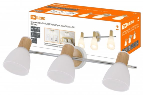 Фотография товара 'Tdm Светильник Спот, 3х40Вт, Е14, 230 В, 50 Гц, IP20, "Бутон", планка, ЭКО, SQ0356-0004'