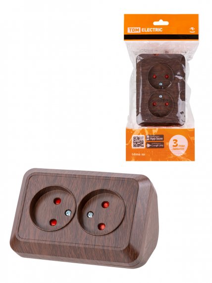 Фотография товара 'Tdm Розетка угловая двойная 2П открытой установки с защитными шторками IP20 250В 10А , SQ1801-0342'