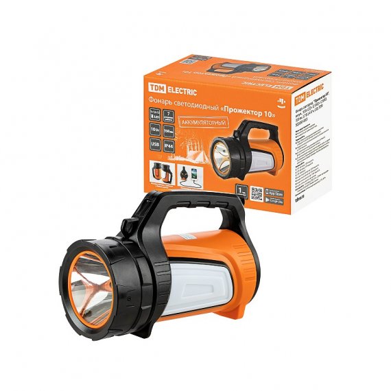Фотография товара 'Tdm SQ0350-0003 Фонарь светодиод. "Прожектор 10", аккум., 10 Вт LED+12 SMD+12 SMD'