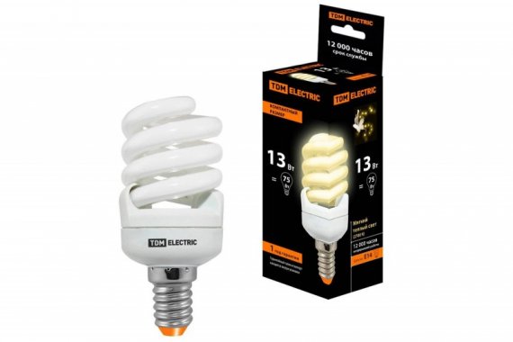 Фотография товара 'Tdm Лампа энергосберегающая КЛЛ-FSТ2-13 Вт-2700 К–Е14 КОМПАКТ SQ0323-0178'