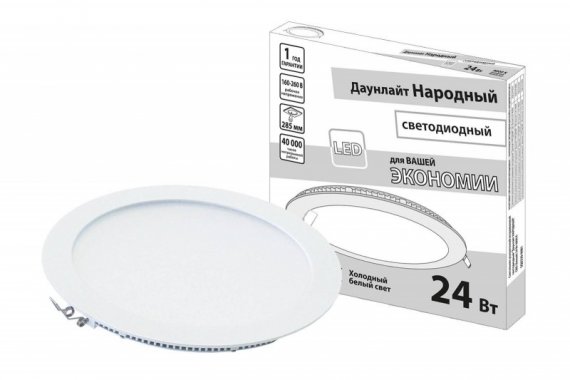 Фотография товара 'Tdm Светильник ультратонкий встраиваемый светодиодный "Даунлайт НАРОДНЫЙ" СВО 24 Вт 4000К SQ0329-0082'