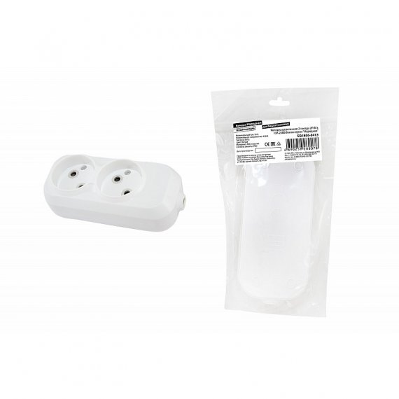 Фотография товара 'Tdm SQ1806-0413 Колодка розеточная 2 гнезда 2П б/з 10А 250В белая серии "Народная"'