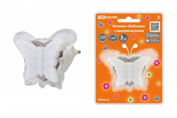Фотография товара 'Tdm Ночник "Бабочка" с выключателем, 0,3 Вт, 220 В SQ0357-0029'