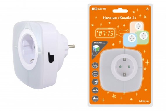 Фотография товара 'Tdm Ночник "Комбо 2", 12LED, 55 лм/Вт, датчик освещения, 220 В, SQ0357-0028'
