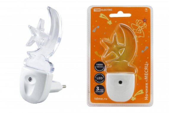 Фотография товара 'Tdm Ночник "Месяц" с датчиком света, светодиодный,0.3 Вт 220 В SQ0357-0009'