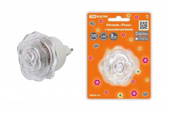 Фотография товара 'Tdm Ночник "Роза" с выключателем, 0,4 Вт, 220 В SQ0357-0032'
