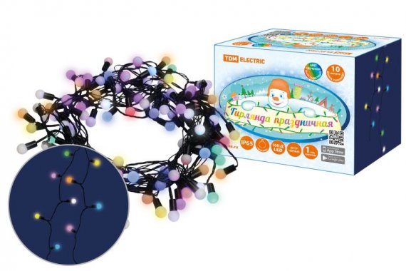 Фотография товара 'Tdm Гирлянда светодиодная "Шарики" 100LED, каучук , последовательное подключение, 250 В, IP65, SQ0361-0065'