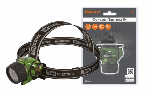 Фотография товара 'Tdm Фонарь"Тактика 5", налобный 12+2 LED, 94 лм, бат. 3*AАА, SQ0350-0096'