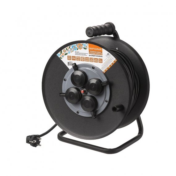 Фотография товара 'Tdm SQ1307-0172 Удлинитель силовой УХз16-004 (метал. катушка, А3, 4 места IP44/50 м КГ 4000 Вт)'