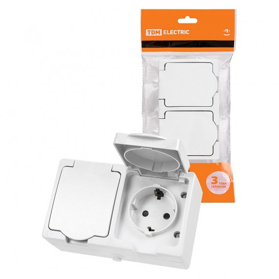 Фотография товара 'Tdm SQ1803-1008 Розетка двойная 2П+З (горизонтальная) открытой установки IP54 16А'