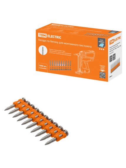 Фотография товара 'Tdm SQ1027-0513 Гвозди по бетону для монтажного пистолета, 3х32 мм, тип CN, Bullet type'