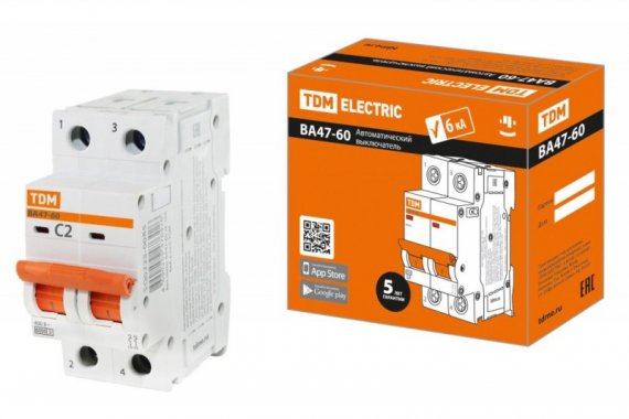 Фотография товара 'Tdm Автоматический выключатель ВА47-60 2Р 16А 6кА SQ0223-0093'