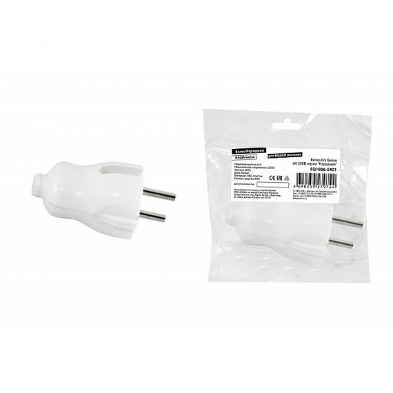 Фотография товара 'Tdm SQ1806-0401 Вилка б/з белая 6А 250В серии "Народная"'