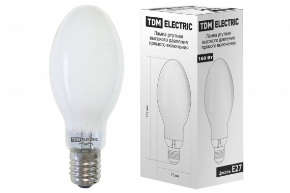 Фотография товара 'Tdm Лампа ртутная высокого давления прямого включения ДРВ 160 Вт Е27 SQ0325-0019'