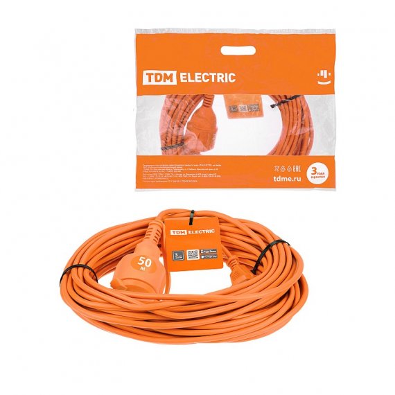 Фотография товара 'Tdm SQ1301-0624 Удлинитель-шнур силовой УШз16 (штепс. гнездо, 50м ПВС 3х1,5)'