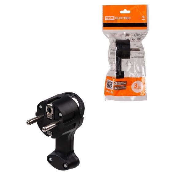 Фотография товара 'Tdm SQ1806-0196 Вилка круглая плоская с кольцом черная 16А 250В'