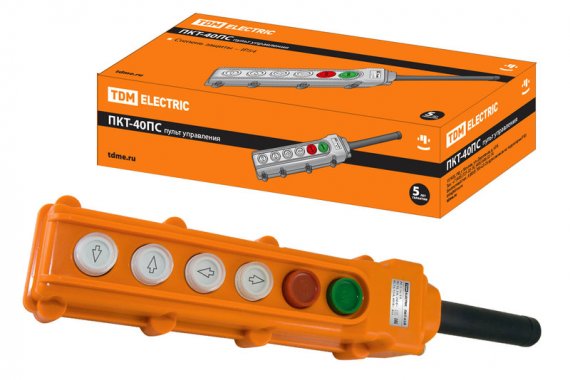 Фотография товара 'Tdm Пульт управления ПКТ-40ПС, кнопки Пуск с фиксацией, Стоп, вверх, вниз, влево, вправо, IP54 SQ0706-0008'