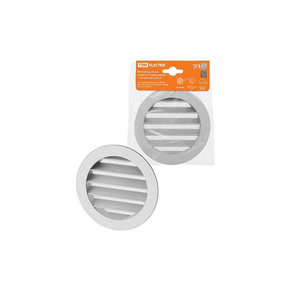 Фотография товара 'Tdm SQ1807-0800 Решетка вентиляционная круглая алюминиевая с москитной сеткой, с фланцем d100'