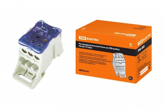 Фотография товара 'Tdm Распределительный блок на DIN-рейку РБ-80 1П 80А (1х16/4х6+2x16) SQ0823-0001'
