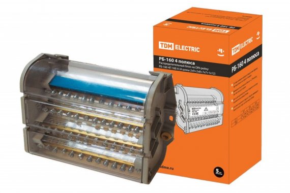 Фотография товара 'Tdm Распределительный блок на DIN-рейку РБ-160 4П 160А (4 шины 2x9+2x8+7x7+1x12) SQ0823-0007'