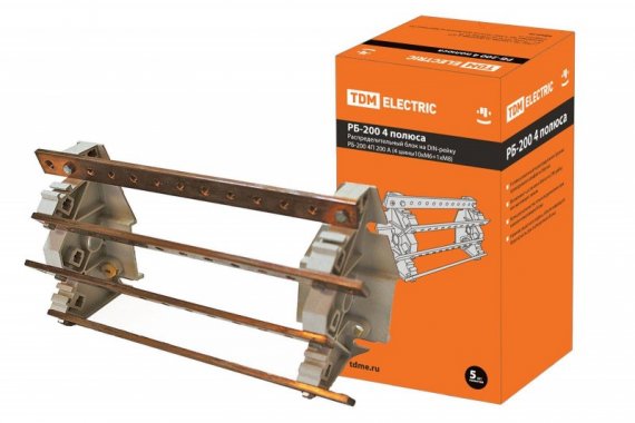 Фотография товара 'Tdm Распределительный блок на DIN-рейку РБ-200 4П 200А (4 шины 10xM6+1хM8) SQ0823-0008'