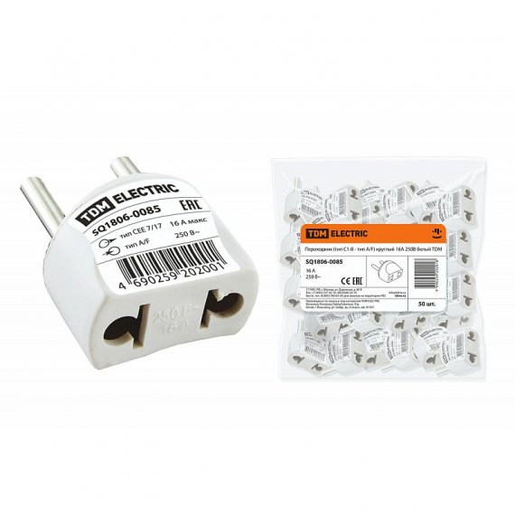 Фотография товара 'Tdm SQ1806-0085 Переходник (тип С1-В - тип A/F) круглый 16A 250В'