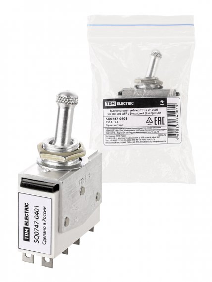 Фотография товара 'Tdm Выключатель-тумблер ТВ1-2 2P 250 В 5 А (8c) ON-OFF с фиксацией (2з+2р), SQ0747-0401'