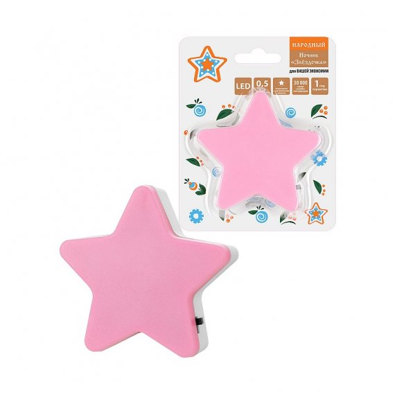 Фотография товара 'Tdm SQ0357-0066 Ночник "Звездочка" с датчиком освещенности, 0,5 Вт, розовый,220 В'