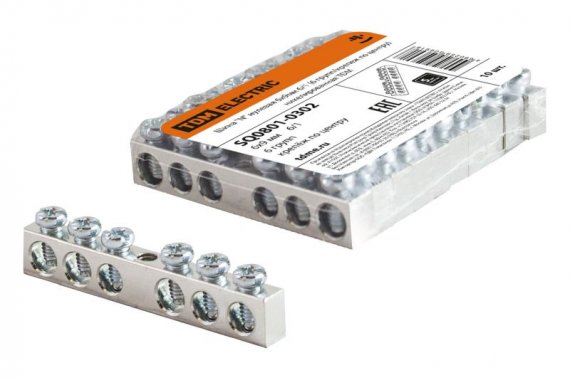 Фотография товара 'Tdm Шина "N" нулевая 6х9мм 6/1 (6 групп/крепеж по центру) никелированная SQ0801-0302'