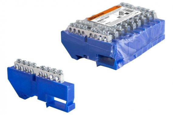 Фотография товара 'Tdm Шина "N" нулевая с изолятором на DIN-рейку 6x9мм стойка 8 групп никелированная SQ0801-0327'