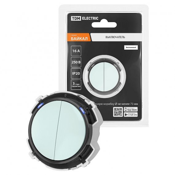 Фотография товара 'Tdm SQ1819-0125 Выключатель 2-кл. 16А 250В проходной кнопочный механизм фисташковый, "Байкал"'