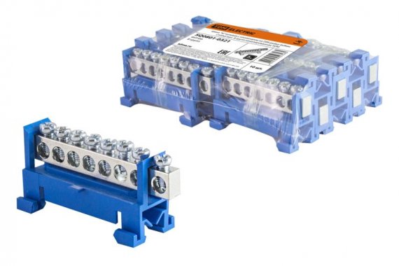 Фотография товара 'Tdm Шина "N" нулевая с изолятором на DIN-рейку 6x9мм стойка 8 групп никелированная SQ0801-0321'