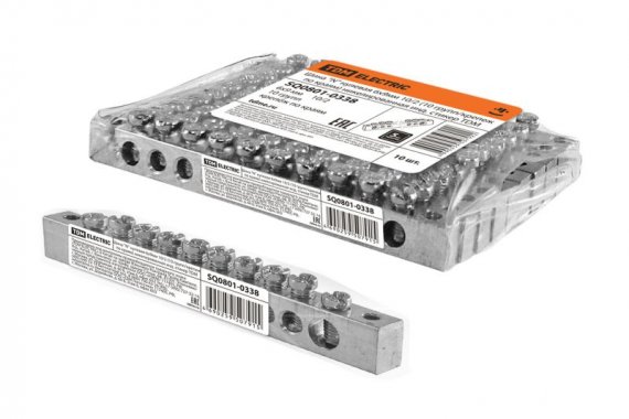 Фотография товара 'Tdm Шина "N" нулевая 6х9мм 20/2 (20 групп/крепеж по краям) никелированная SQ0801-0342'