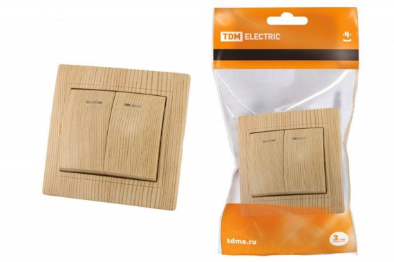 Фотография товара 'Tdm Выключатель 2 клавишный с подсветкой 10А'