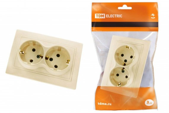 Фотография товара 'Tdm Розетка двойная 2П+З 16А 250В'