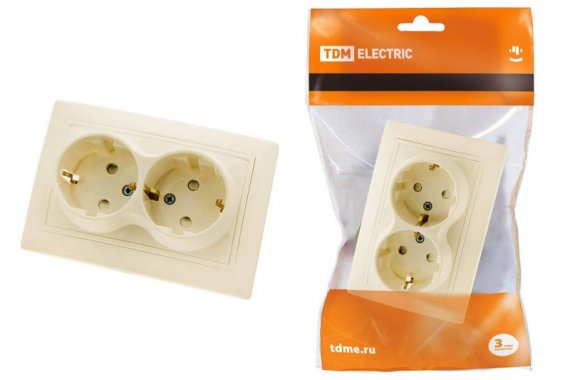Фотография товара 'Tdm Розетка двойная 2П+З с защитными шторками 16А 250В'