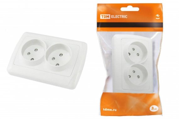 Фотография товара 'Tdm Розетка двойная 2П 10А 250В с защитными шторками "Онега" SQ1805-0012'