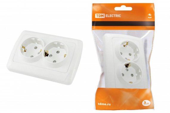 Фотография товара 'Tdm Розетка двойная 2П+З 16А 250В с защитными шторками "Онега" SQ1805-0013'