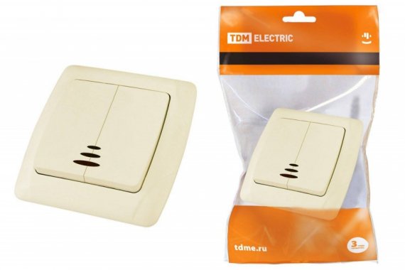 Фотография товара 'Tdm Выключатель 2 клавишный с подсветкой 10А "Онега" SQ1805-0034'