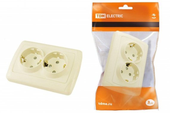 Фотография товара 'Tdm Розетка двойная 2П+З 16А 250В с защитными шторками "Онега" SQ1805-0042'