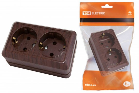 Фотография товара 'Tdm Розетка двойная 2П+3 открытой установки IP20 16А 250В (керамика)'