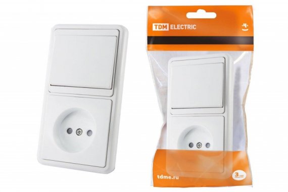 Фотография товара 'Tdm Блок комбинированный БКВР 1-но клавишный выключатель + розетка 2П с защитными шторками SQ1813-0004'