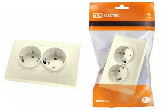 Фотография товара 'Tdm Розетка двойная 2П+З 16А 250В с защитными шторками'