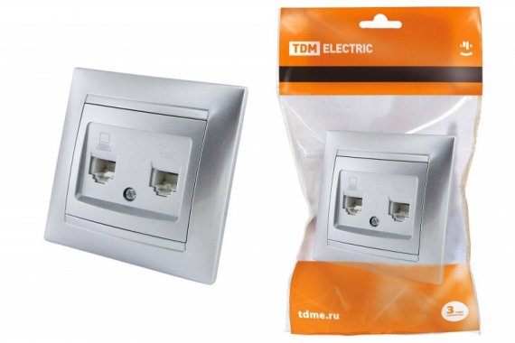 Фотография товара 'Tdm Розетка телефонная RJ11 + компьютерная RJ45'