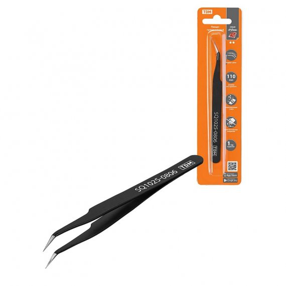 Фотография товара 'Tdm SQ1025-0806 Пинцет прецизионный изогнутый 110 мм, острое жало'