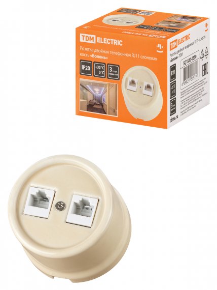 Фотография товара 'Tdm Розетка двойная телефонная RJ11 «Болонь», SQ1820-0350'