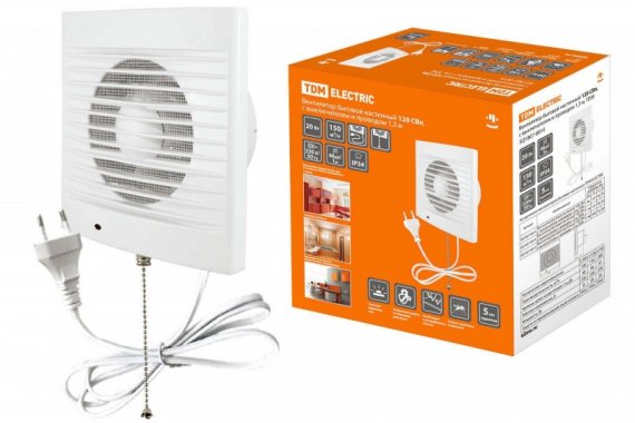 Фотография товара 'Tdm Вентилятор бытовой настенный 120 СВп, с выключателем и проводом SQ1807-0014'