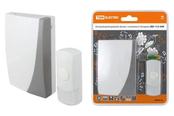 Фотография товара 'Tdm Звонок беспроводной на батарейках ЗББ-11/2-36М (36 мелодий, кнопка IP44, 3х1,5В АА) SQ1901-0002'
