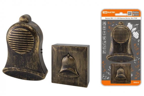 Фотография товара 'Tdm Звонок беспроводной на батарейках ЗББ-11/5-32М (32 мелодии, кнопка IP30, 3х1,5В АА) SQ1901-0029'