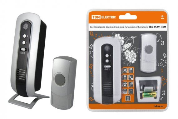 Фотография товара 'Tdm Звонок беспроводной на батарейках ЗББ-11/М1-36М (36 мелодий, кнопка IP44, 2х1,5В АА, многокодовый) SQ1901-0004'